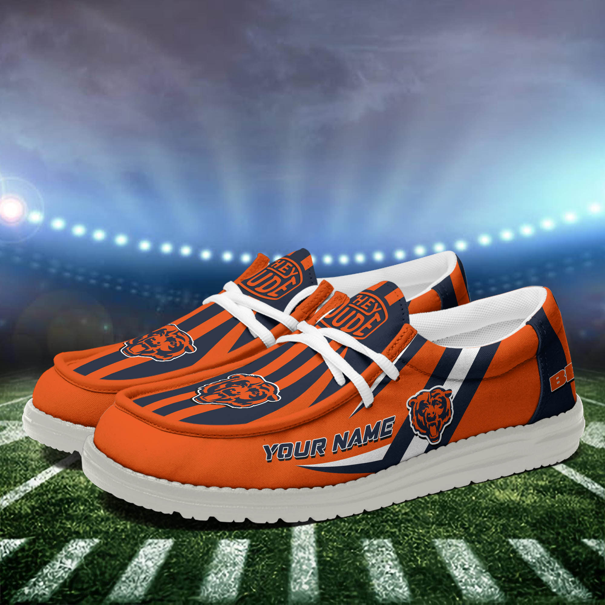Chicago Bears Team White Canvas Loafer Shoes Personalized Your Name - Famjoys Chicago Bears Team White Canvas Loafer Shoes Personalized Your Name - Famjoys