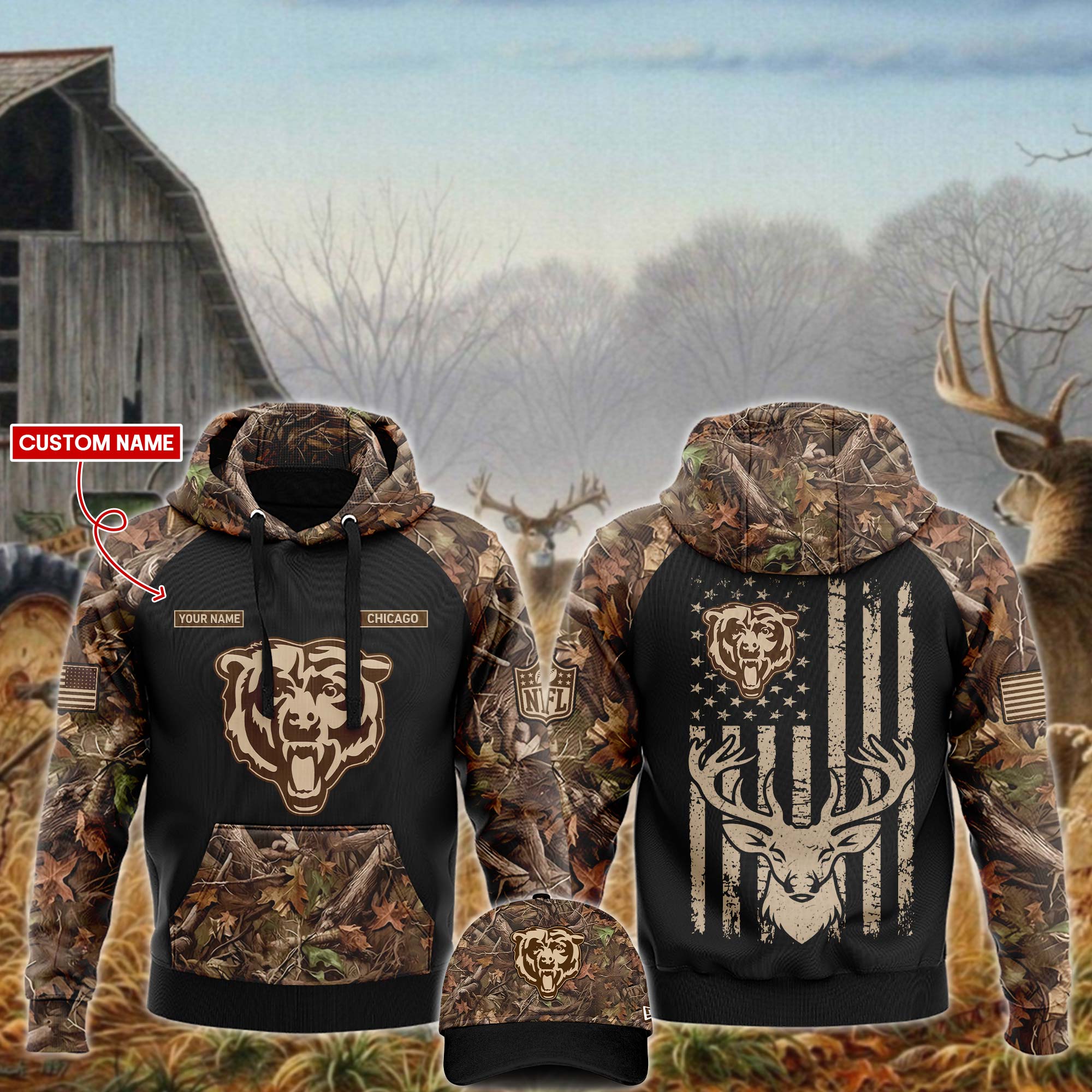 Chicago Bears x Hunting Hoodie - Famjoys Chicago Bears x Hunting Hoodie - Famjoys