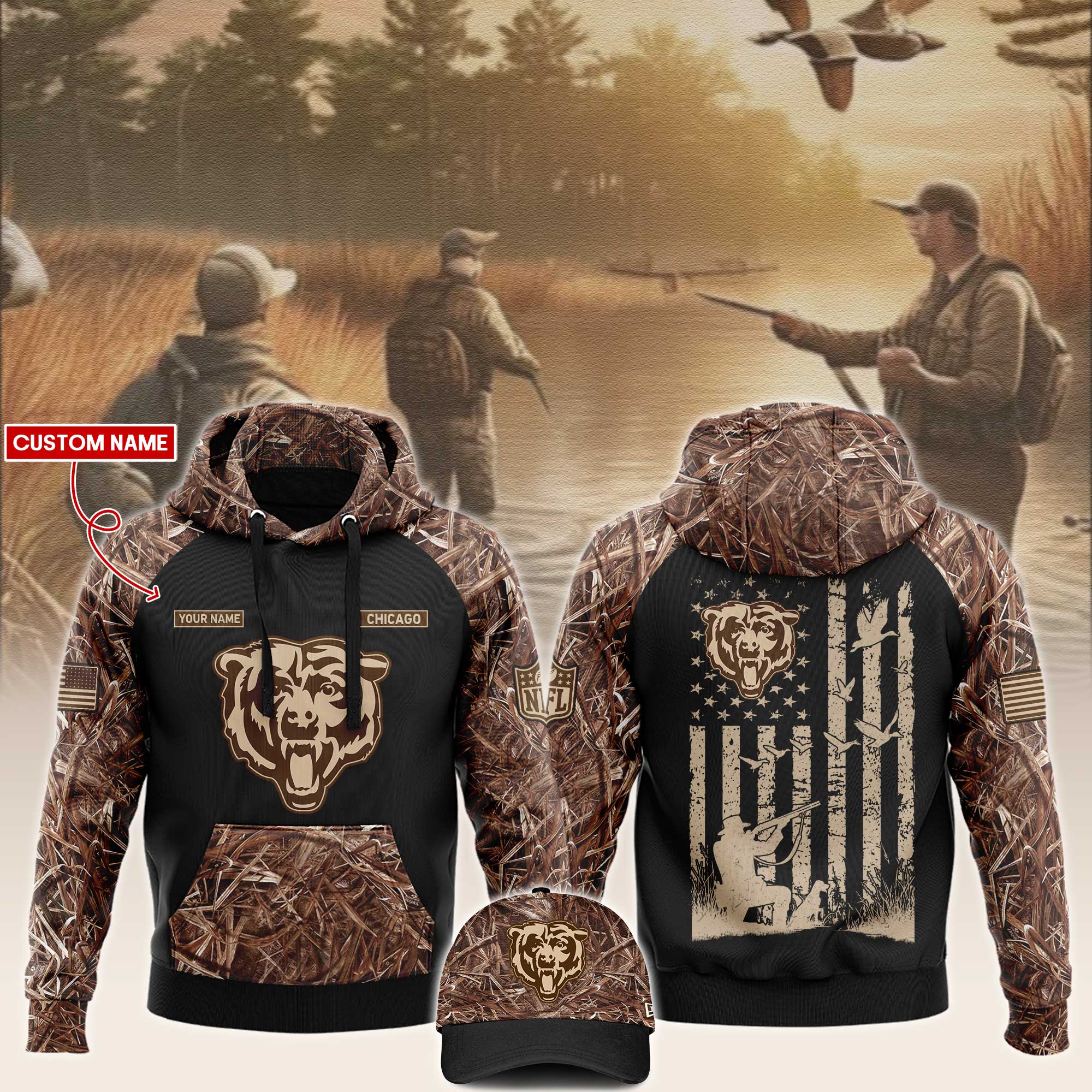 Chicago Bears x Hunting Hoodie V2 - Famjoys Chicago Bears x Hunting Hoodie V2 - Famjoys