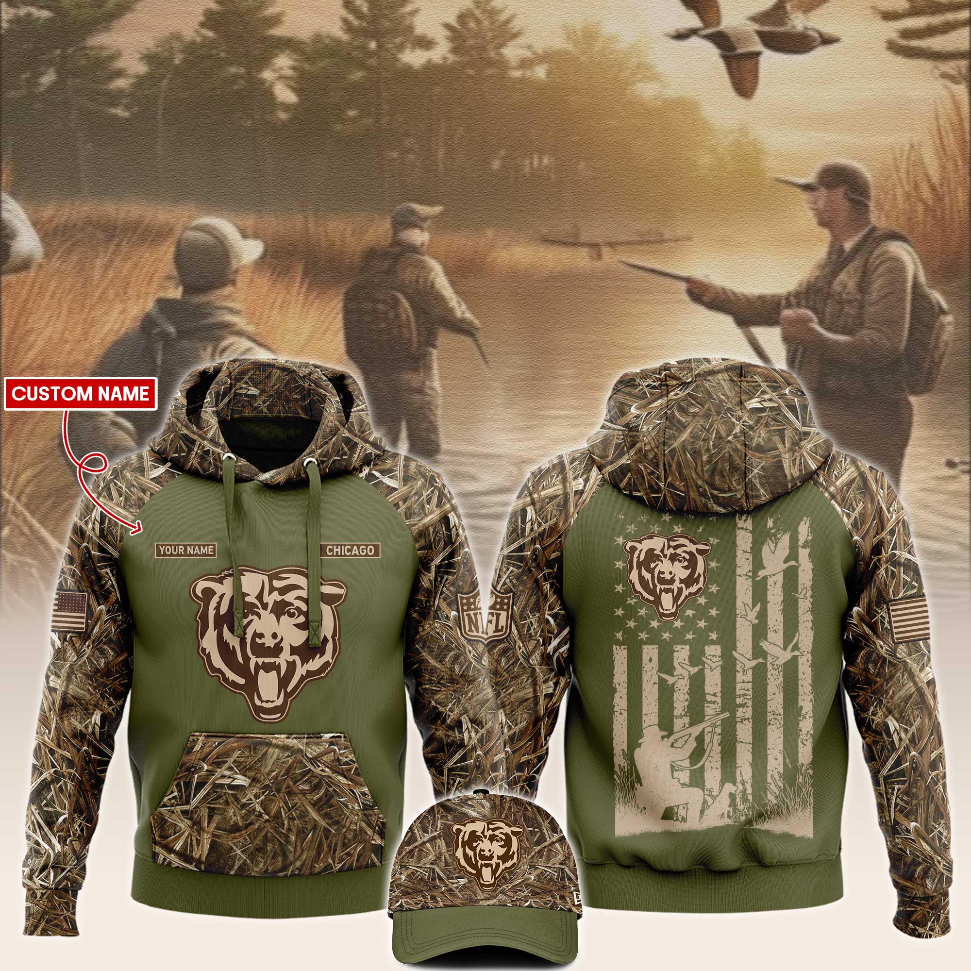 Chicago Bears x Hunting Hoodie V2 - Famjoys Chicago Bears x Hunting Hoodie V2 - Famjoys