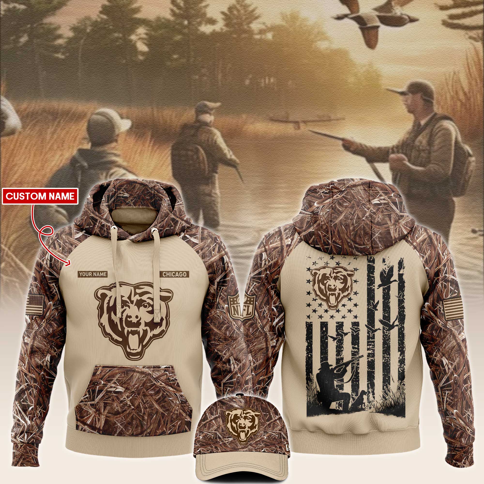 Chicago Bears x Hunting Hoodie V2 - Famjoys Chicago Bears x Hunting Hoodie V2 - Famjoys