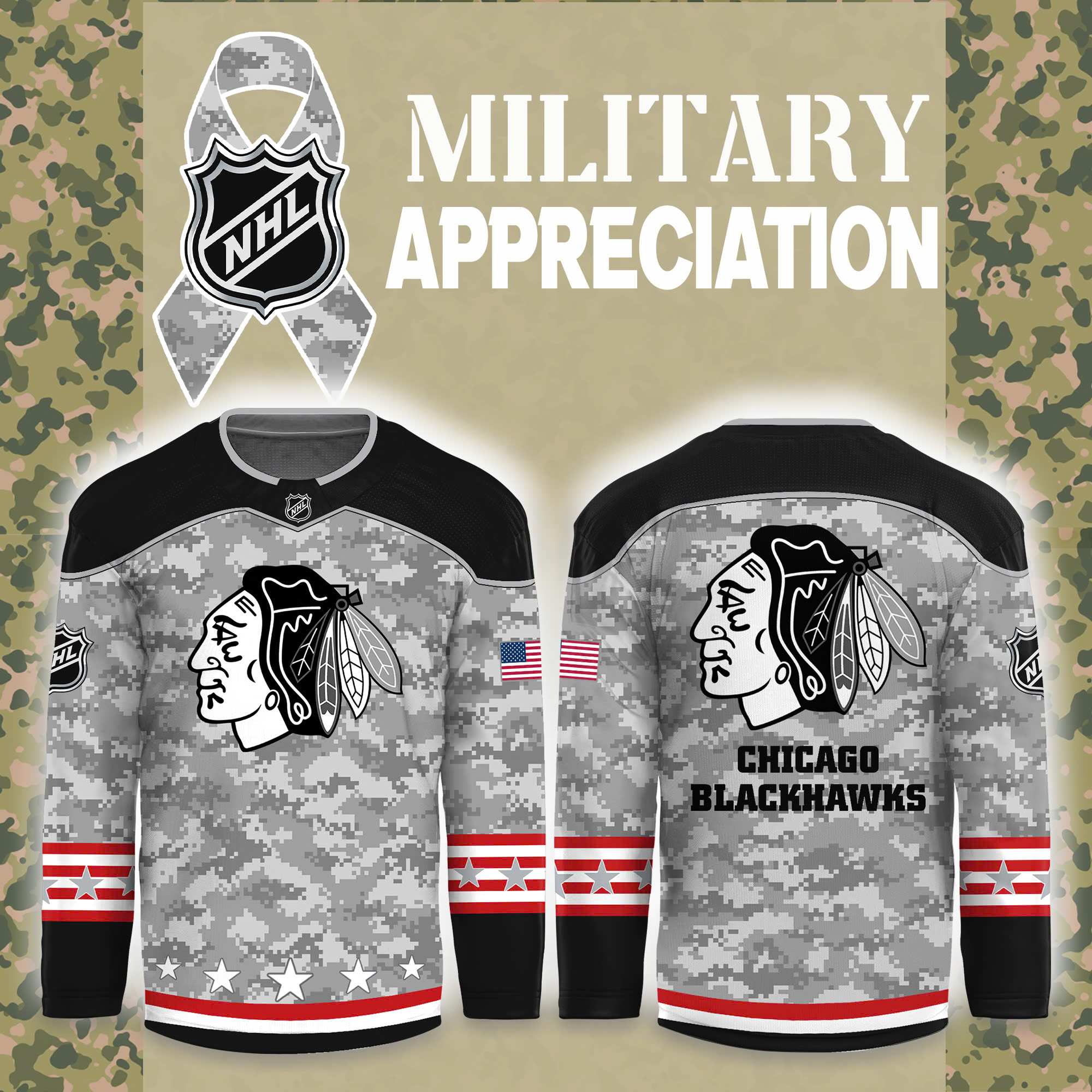 Chicago Blackhawks Arctic Camo Salute to Service Club Hockey Jersey - Famjoys Chicago Blackhawks Arctic Camo Salute to Service Club Hockey Jersey - Famjoys