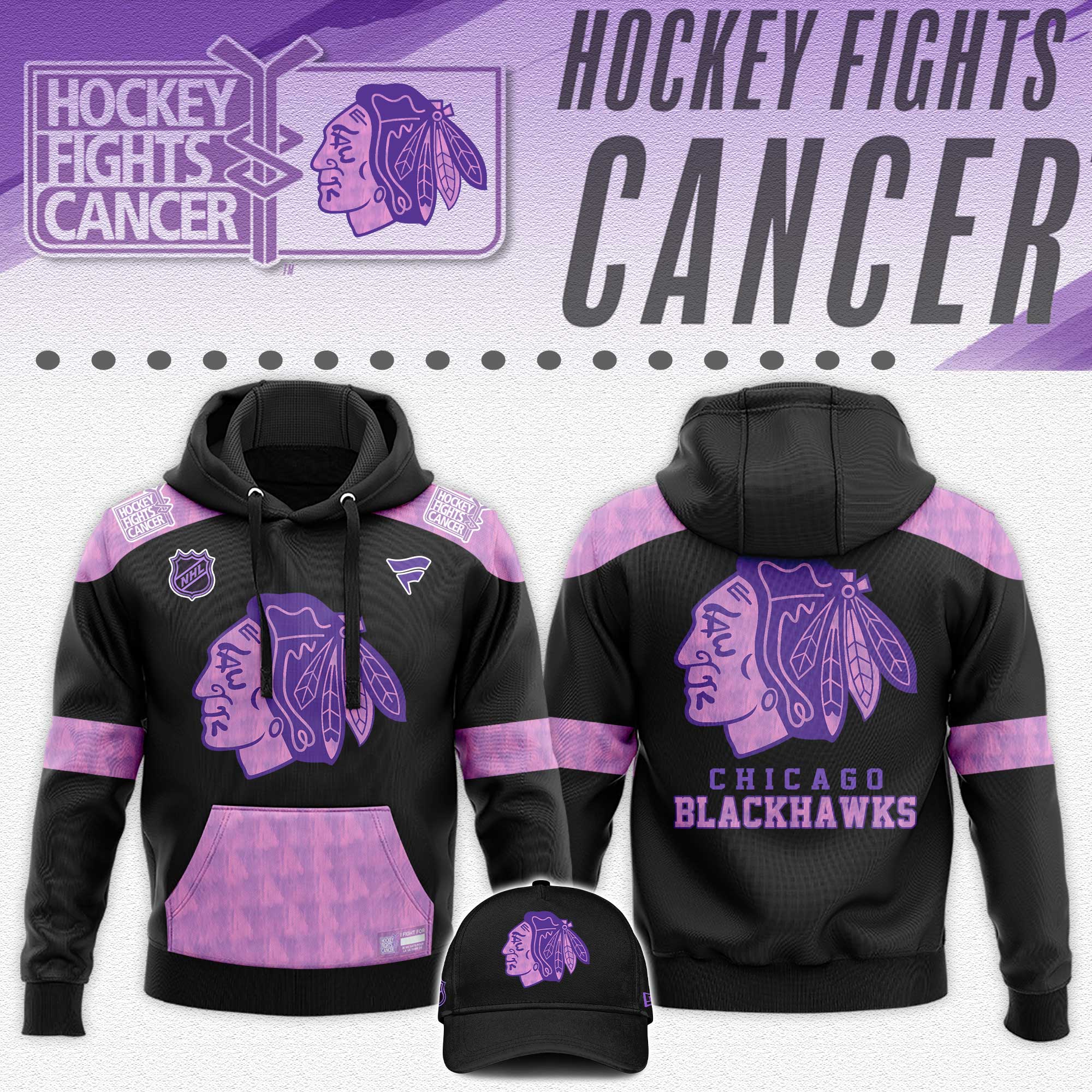 Chicago Blackhawks Hockey Fights Cancer” Hoodie #2 - Famjoys Chicago Blackhawks Hockey Fights Cancer” Hoodie #2 - Famjoys