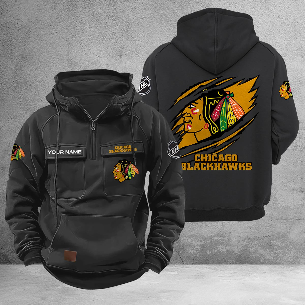 Chicago Blackhawks Multi-Pockets Zip-Up Hoodie - Famjoys Chicago Blackhawks Multi-Pockets Zip-Up Hoodie - Famjoys