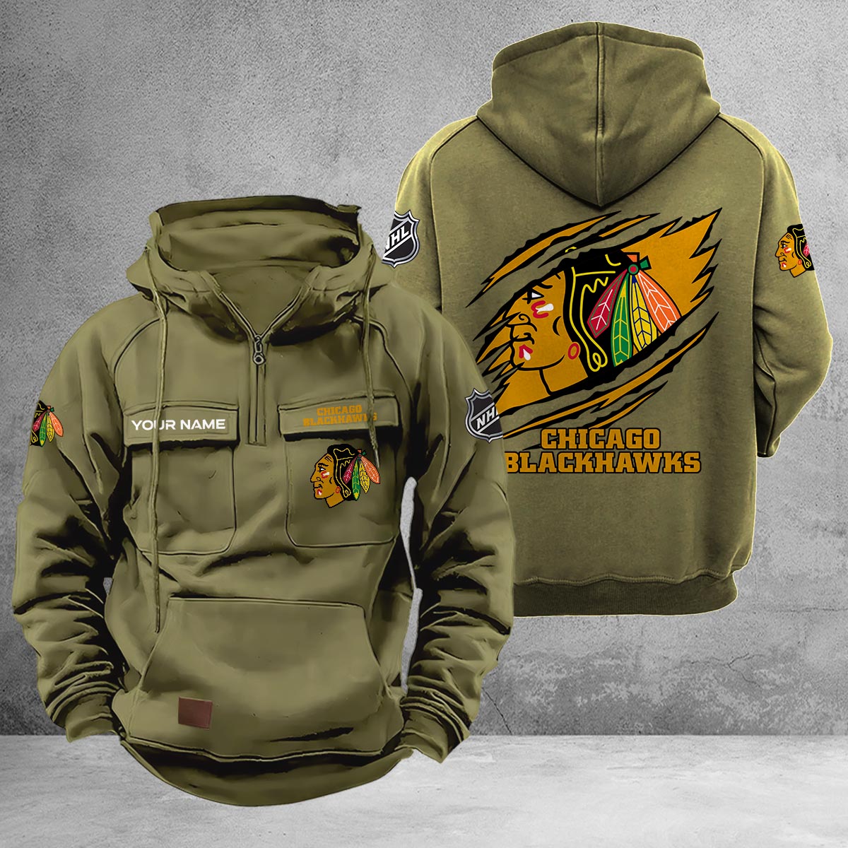 Chicago Blackhawks Multi-Pockets Zip-Up Hoodie - Famjoys Chicago Blackhawks Multi-Pockets Zip-Up Hoodie - Famjoys