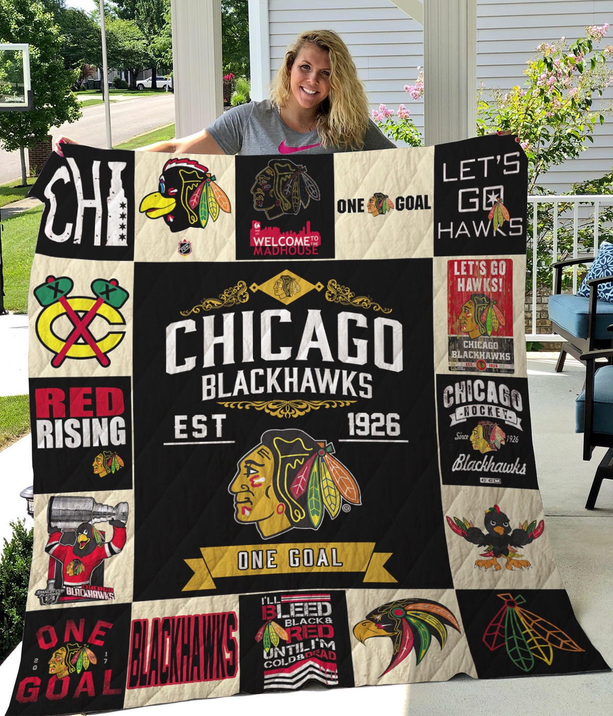 Chicago Blackhawks Quilt Blanket Ver 17 - Famjoys Chicago Blackhawks Quilt Blanket Ver 17 - Famjoys