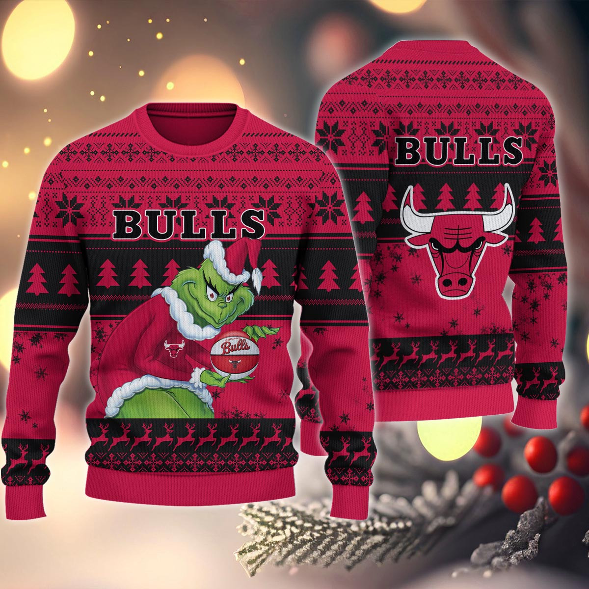 Chicago Bulls Grinch Christmas Ugly Sweater - Famjoys Chicago Bulls Grinch Christmas Ugly Sweater - Famjoys