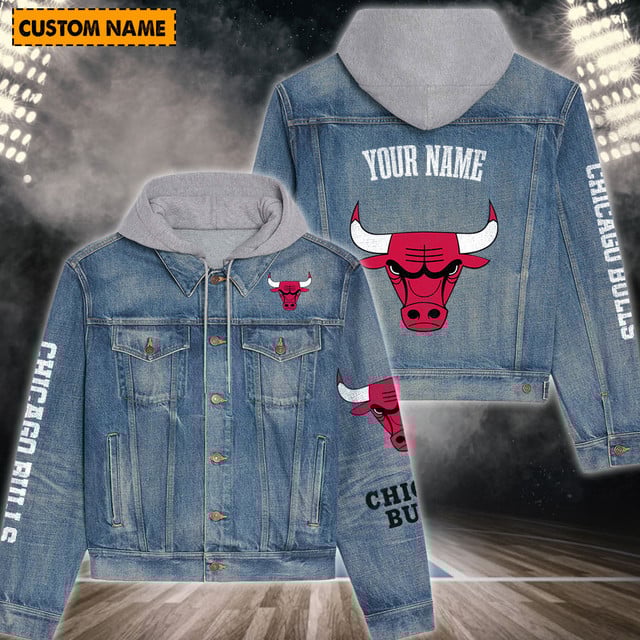 Chicago Bulls Hoodie Denim Jacket CBNQ - Famjoys Chicago Bulls Hoodie Denim Jacket CBNQ - Famjoys