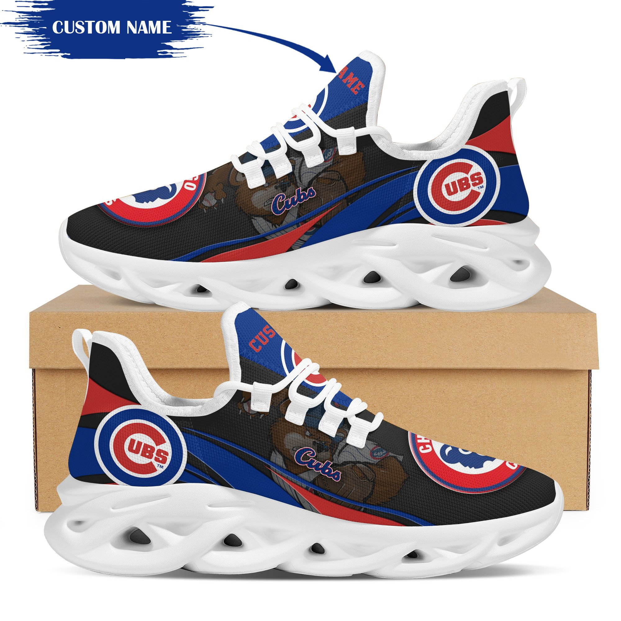 Chicago Cubs Mascot Custom Name Personalized Max Soul Sneakers Running Sports - Famjoys Chicago Cubs Mascot Custom Name Personalized Max Soul Sneakers Running Sports - Famjoys
