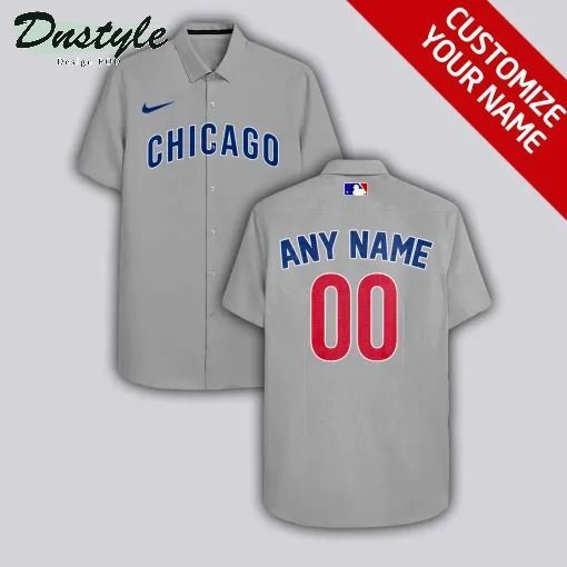 Chicago Cubs Personalized Grey Hawaiian Shirt - Famjoys Chicago Cubs Personalized Grey Hawaiian Shirt - Famjoys