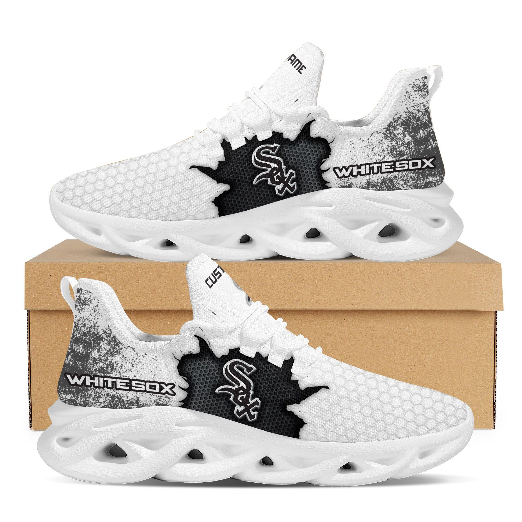 Chicago White Sox Cracked Design Trending Max Soul Clunky Sneaker Shoes Custom Name Personalized - Famjoys Chicago White Sox Cracked Design Trending Max Soul Clunky Sneaker Shoes Custom Name Personalized - Famjoys