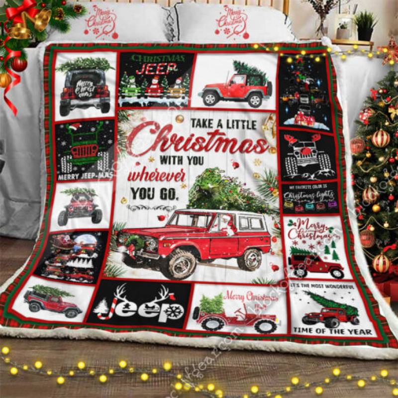 Christmas Jeep fleece blanket - Famjoys Christmas Jeep fleece blanket - Famjoys