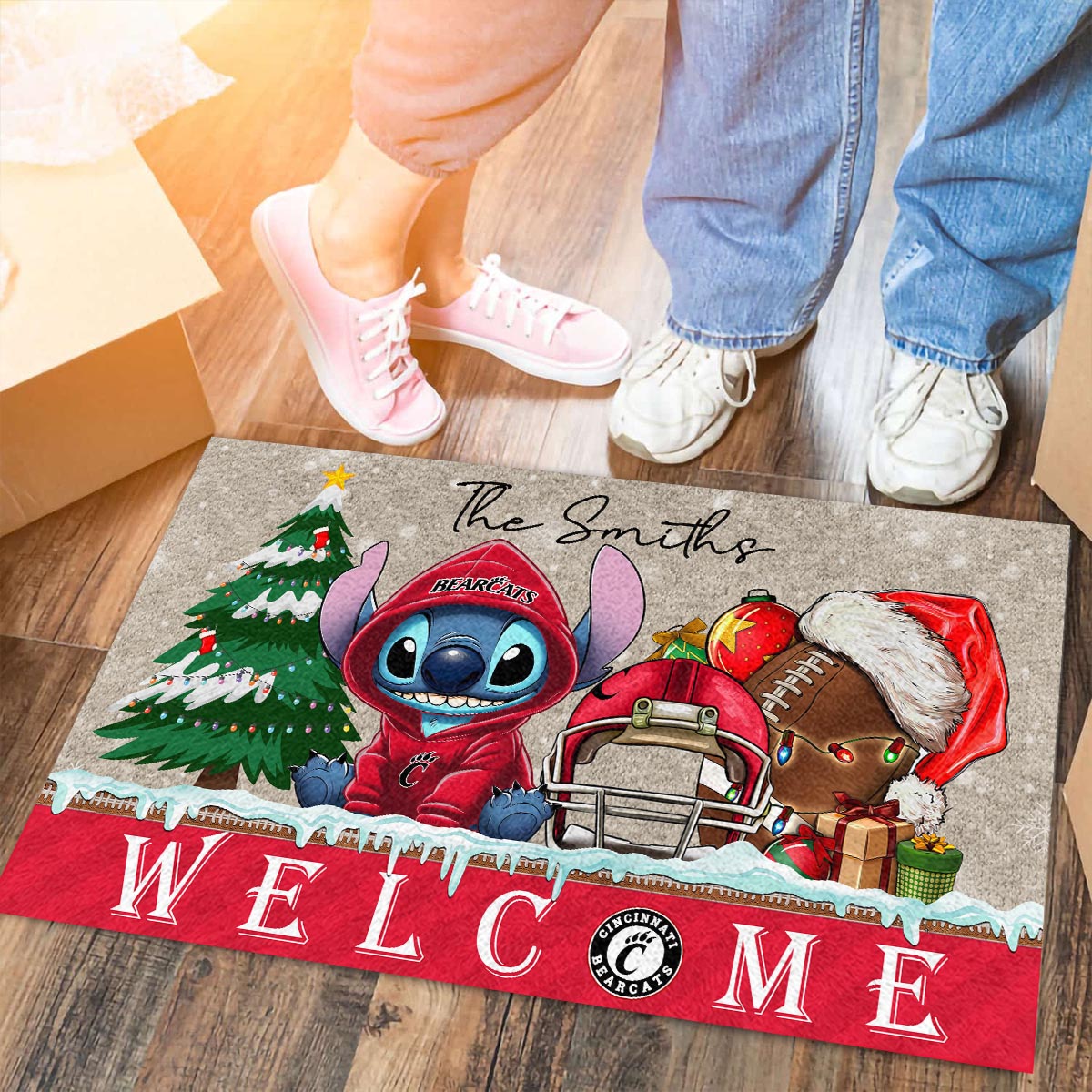 Cincinnati Bearcats Cute Stitch Christmas Doormat - Famjoys Cincinnati Bearcats Cute Stitch Christmas Doormat - Famjoys