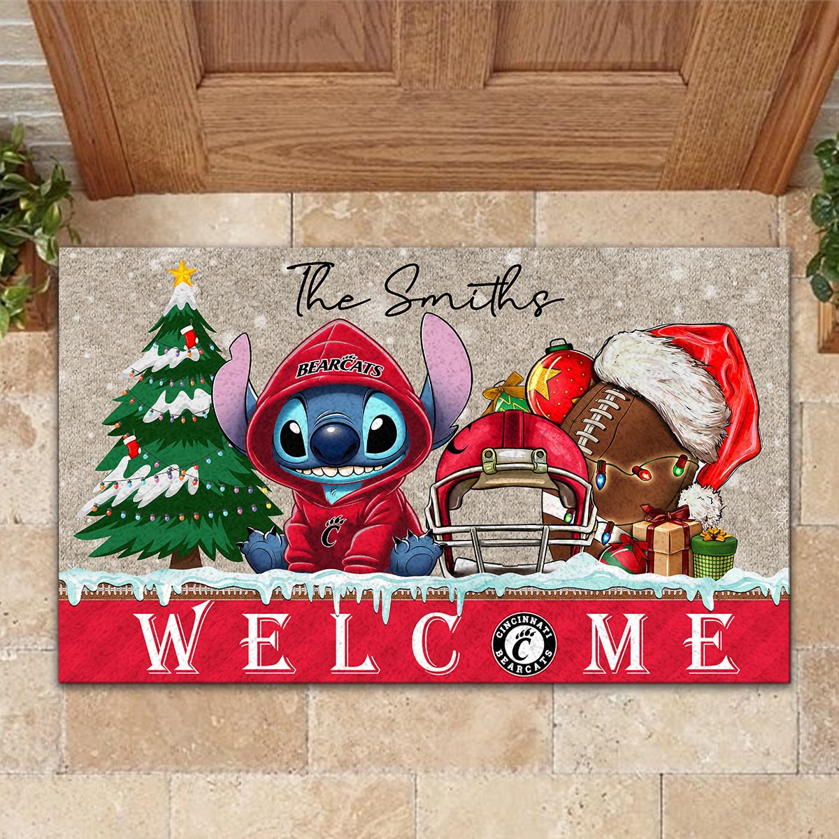 Cincinnati Bearcats Cute Stitch Christmas Doormat - Famjoys Cincinnati Bearcats Cute Stitch Christmas Doormat - Famjoys