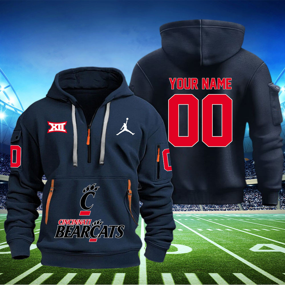 Cincinnati Bearcats Football Quarter Zip Hoodie - Famjoys Cincinnati Bearcats Football Quarter Zip Hoodie - Famjoys