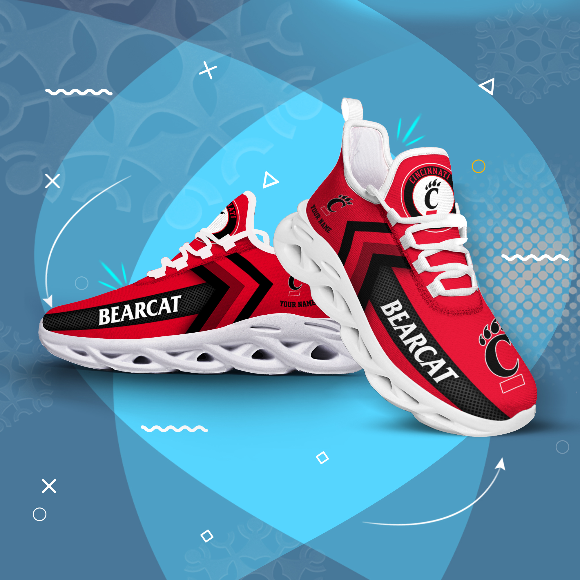 Cincinnati Bearcats Personalized Custom Name Max Soul Shoes DS003 - Famjoys Cincinnati Bearcats Personalized Custom Name Max Soul Shoes DS003 - Famjoys