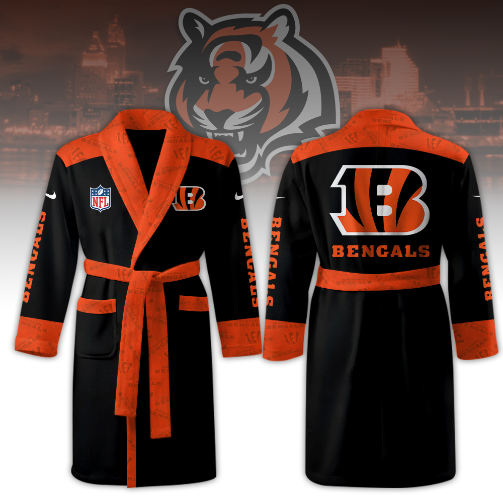 Cincinnati Bengals Bathrobe Luxurious Comfort Meets Sporty Style - Famjoys Cincinnati Bengals Bathrobe Luxurious Comfort Meets Sporty Style - Famjoys