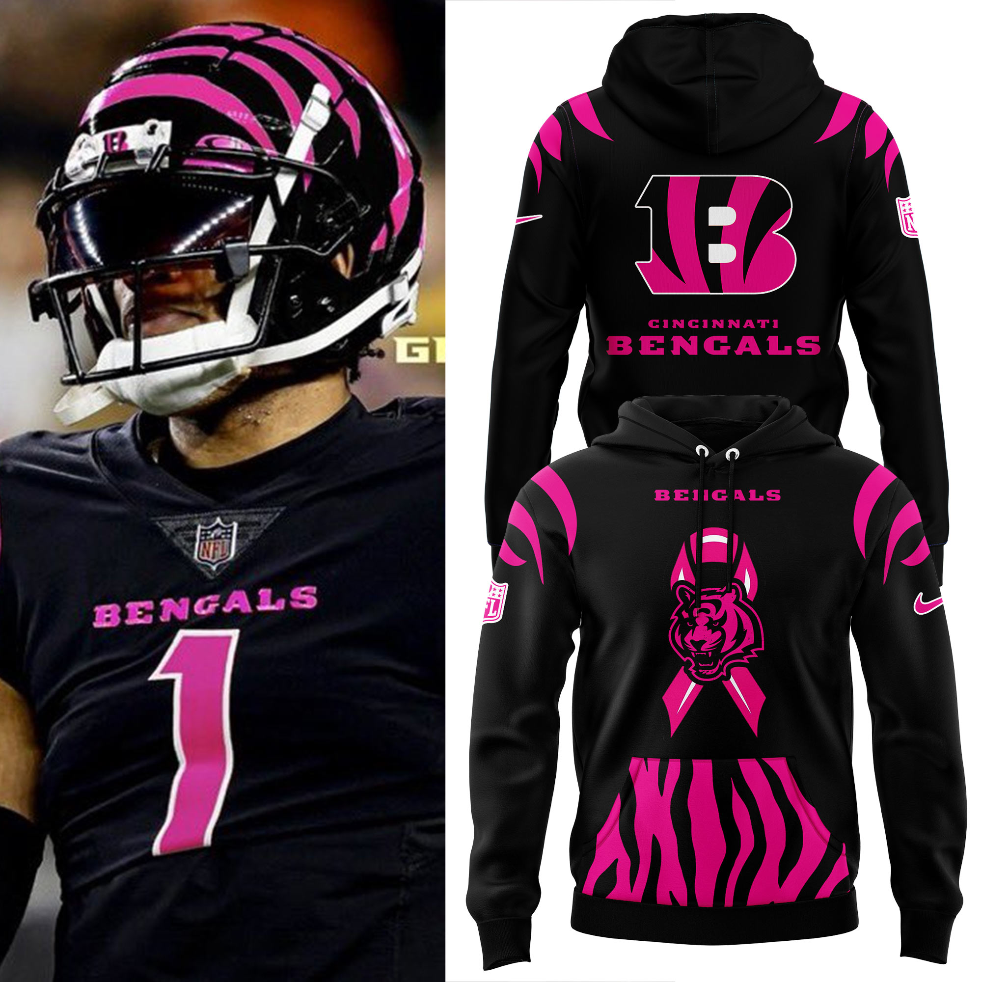 Cincinnati Bengals Breast Cancer Hoodie 2024 - Famjoys Cincinnati Bengals Breast Cancer Hoodie 2024 - Famjoys