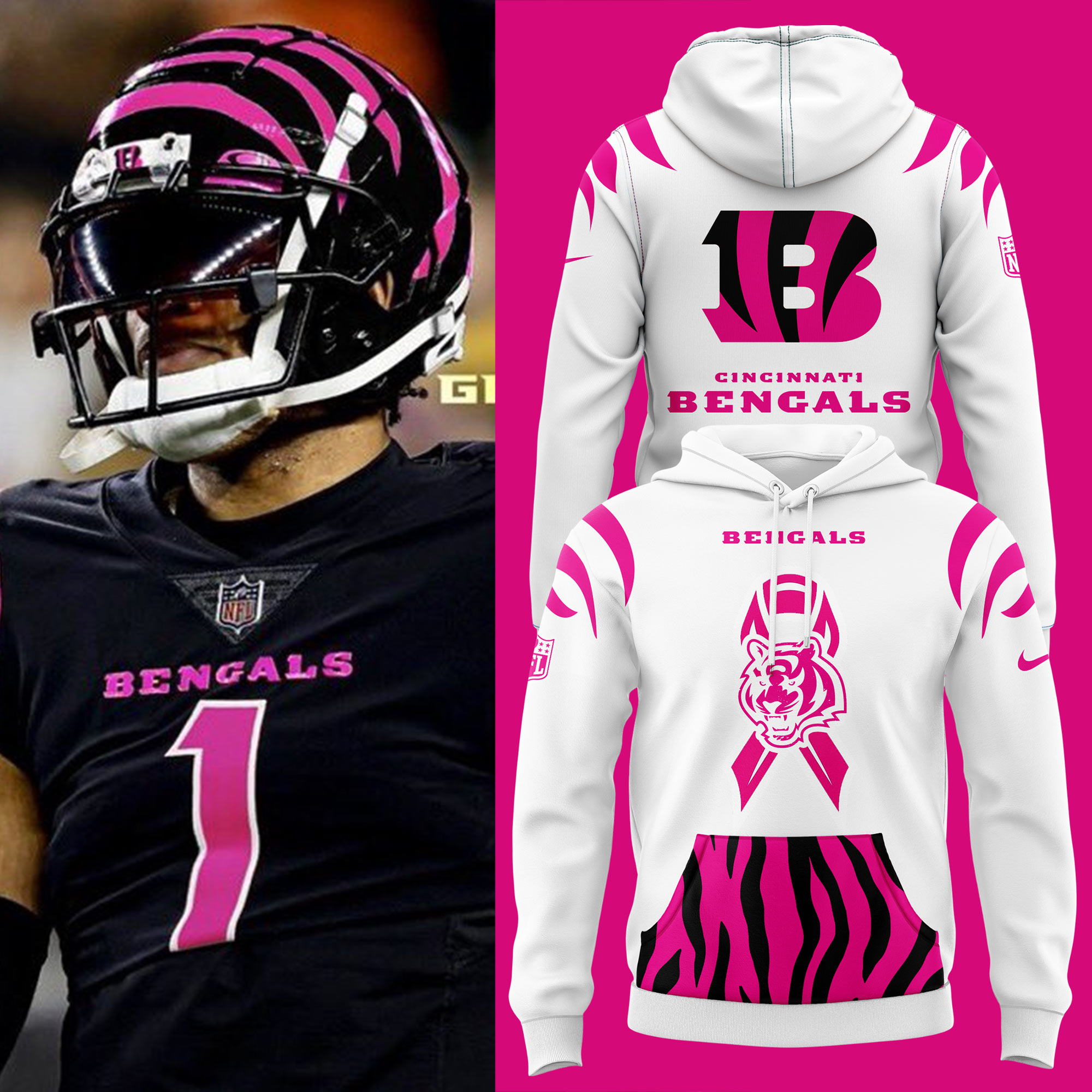 Cincinnati Bengals Breast Cancer Hoodie 2024 - Famjoys Cincinnati Bengals Breast Cancer Hoodie 2024 - Famjoys