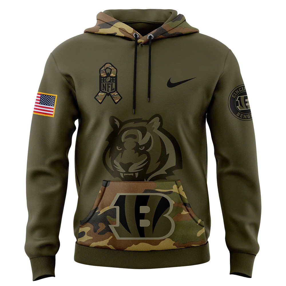 Cincinnati Bengals Camo Salute to Service Club Fleece Pullover Hoodie - Famjoys Cincinnati Bengals Camo Salute to Service Club Fleece Pullover Hoodie - Famjoys