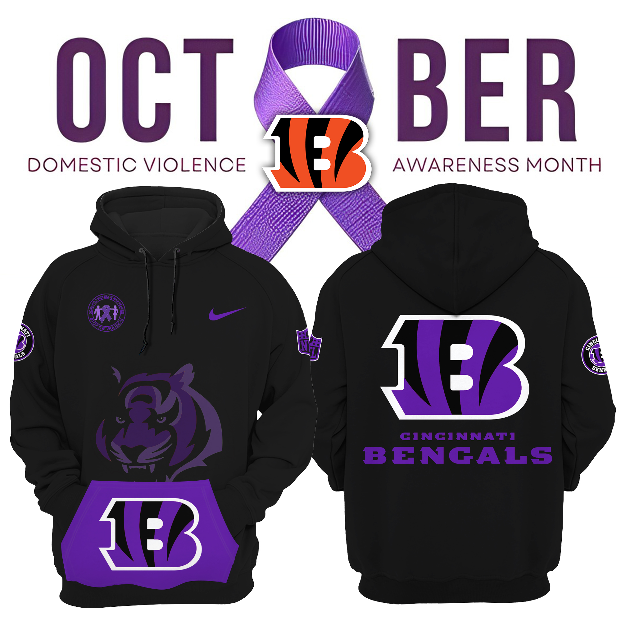 Cincinnati Bengals Domestic Violence Awareness Month Hoodie - Famjoys Cincinnati Bengals Domestic Violence Awareness Month Hoodie - Famjoys