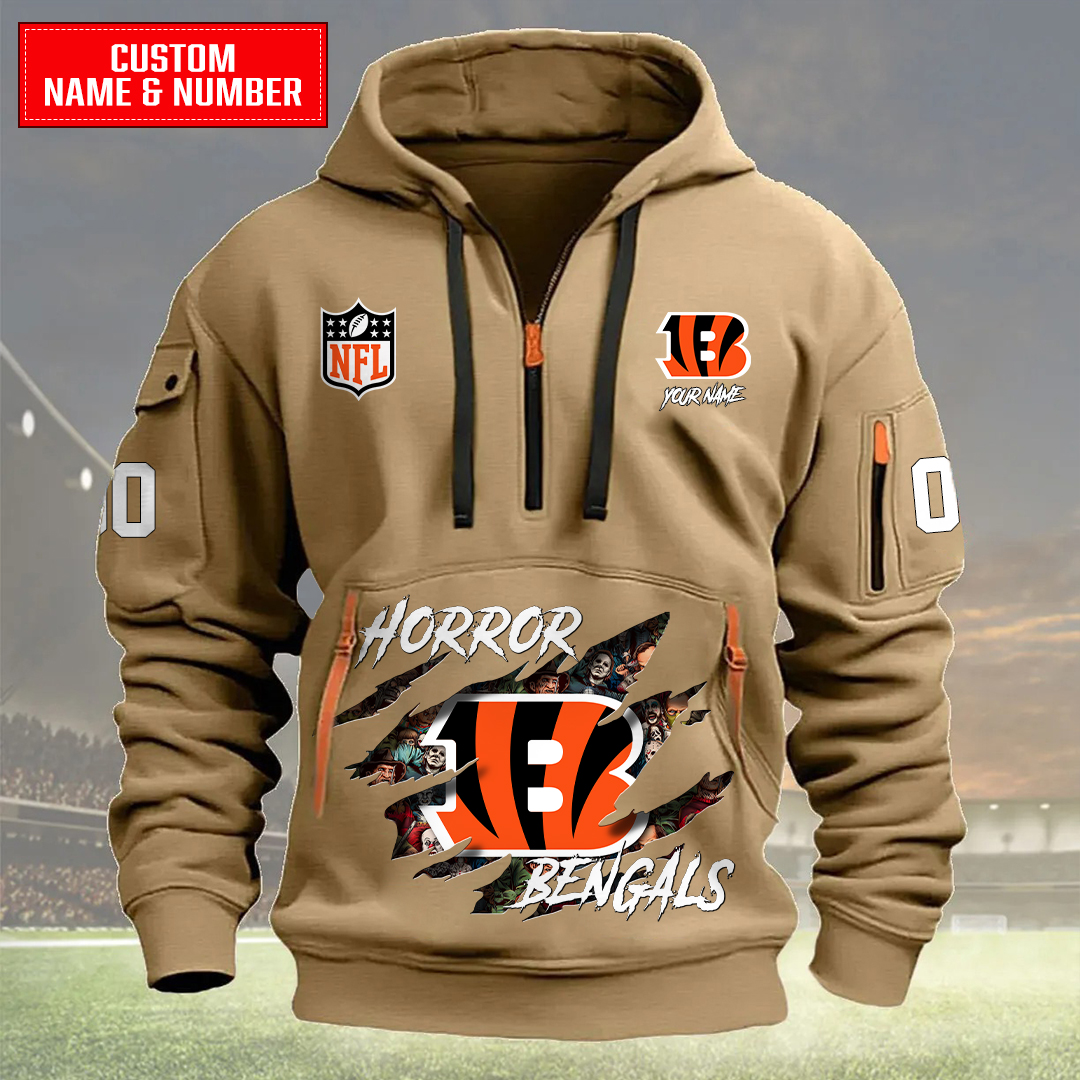 Cincinnati Bengals Halloween Horror Collection Personalize Quarter Zip Hoodie AZCAQZH000019 - Famjoys Cincinnati Bengals Halloween Horror Collection Personalize Quarter Zip Hoodie AZCAQZH000019 - Famjoys