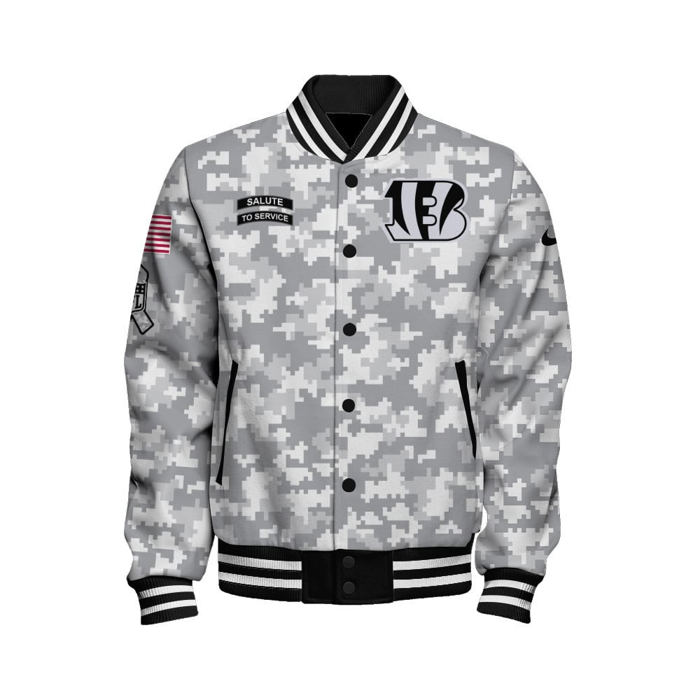 Cincinnati Bengals National Football League Arctic Camo Unisex Varsity Jacket - Famjoys Cincinnati Bengals National Football League Arctic Camo Unisex Varsity Jacket - Famjoys