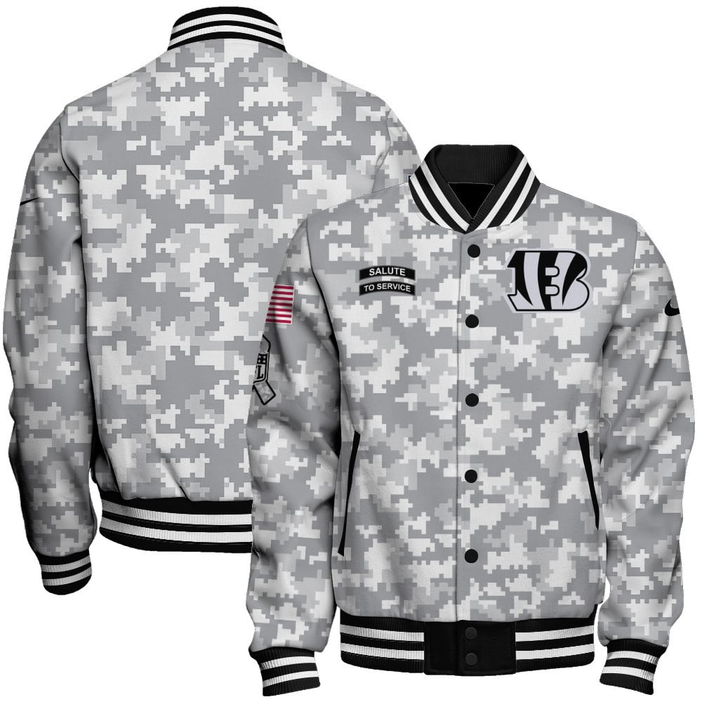 Cincinnati Bengals National Football League Arctic Camo Unisex Varsity Jacket - Famjoys Cincinnati Bengals National Football League Arctic Camo Unisex Varsity Jacket - Famjoys