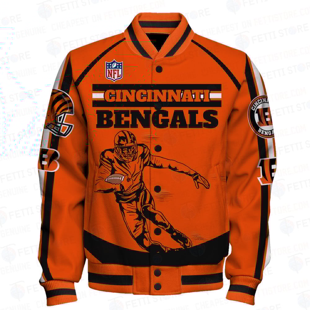 Cincinnati Bengals National Football League Print Varsity Jacket STM V3 - Famjoys Cincinnati Bengals National Football League Print Varsity Jacket STM V3 - Famjoys