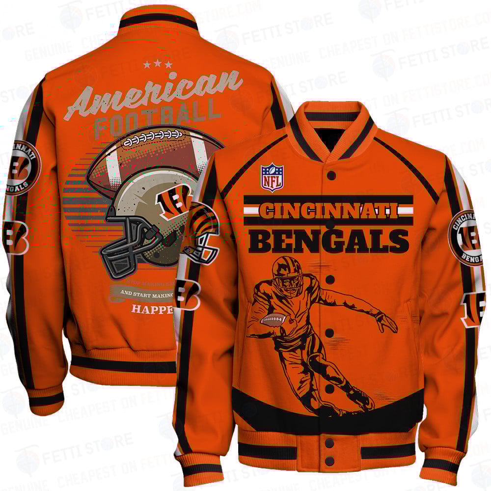 Cincinnati Bengals National Football League Print Varsity Jacket STM V3 - Famjoys Cincinnati Bengals National Football League Print Varsity Jacket STM V3 - Famjoys