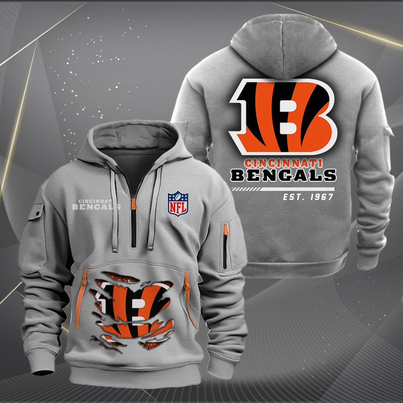 Cincinnati Bengals New Personalized Quarter Zip Hoodie AZBTQZH000101 - Famjoys Cincinnati Bengals New Personalized Quarter Zip Hoodie AZBTQZH000101 - Famjoys