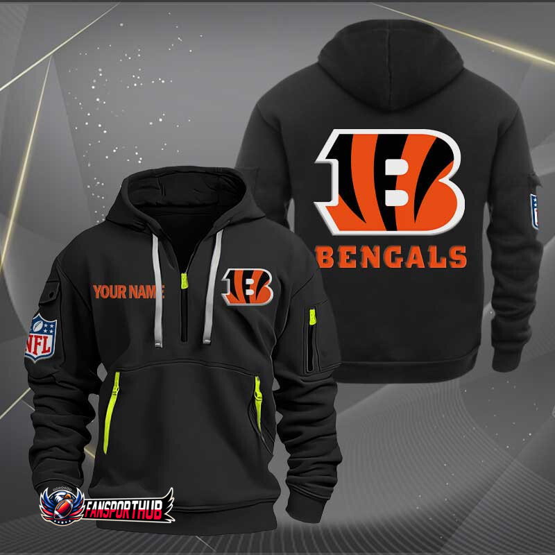 Cincinnati Bengals New Personalized Quarter Zip Hoodie AZBTQZH000218 - Famjoys Cincinnati Bengals New Personalized Quarter Zip Hoodie AZBTQZH000218 - Famjoys