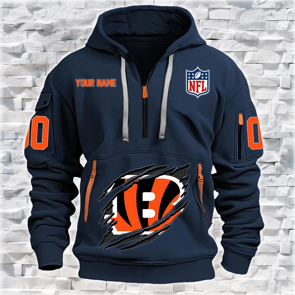 Cincinnati Bengals New Personalized Quarter Zip Hoodie NA014 - Famjoys Cincinnati Bengals New Personalized Quarter Zip Hoodie NA014 - Famjoys