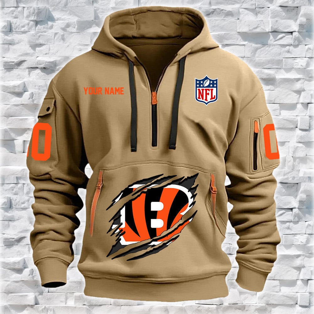Cincinnati Bengals New Personalized Quarter Zip Hoodie NA014 - Famjoys Cincinnati Bengals New Personalized Quarter Zip Hoodie NA014 - Famjoys