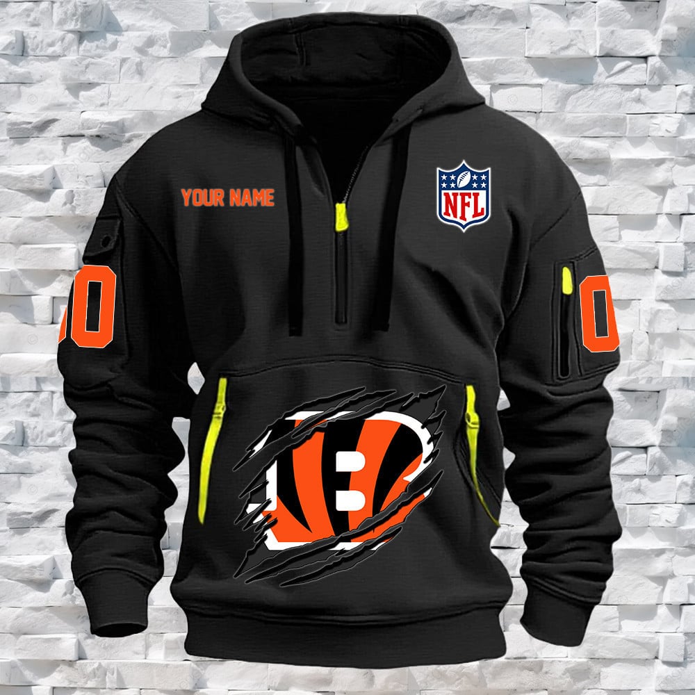 Cincinnati Bengals New Personalized Quarter Zip Hoodie NA014 - Famjoys Cincinnati Bengals New Personalized Quarter Zip Hoodie NA014 - Famjoys