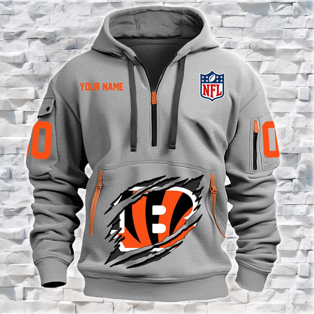 Cincinnati Bengals New Personalized Quarter Zip Hoodie NA014 - Famjoys Cincinnati Bengals New Personalized Quarter Zip Hoodie NA014 - Famjoys