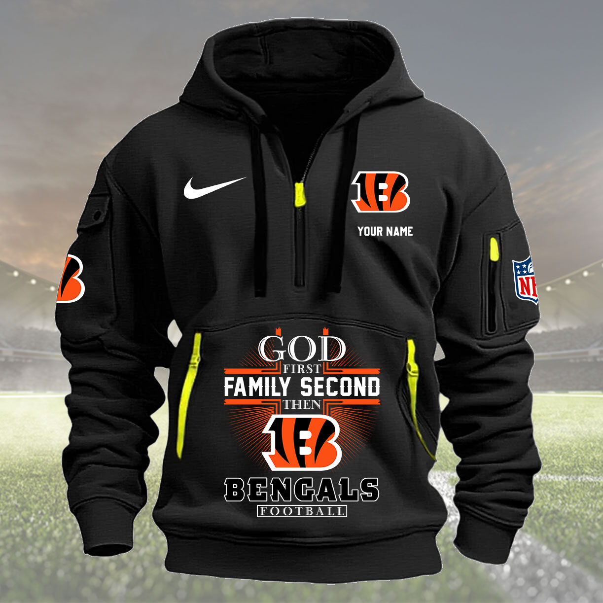 Cincinnati Bengals Personalized Quarter Zip Hoodie New Collection AZBTQZH000247 - Famjoys Cincinnati Bengals Personalized Quarter Zip Hoodie New Collection AZBTQZH000247 - Famjoys