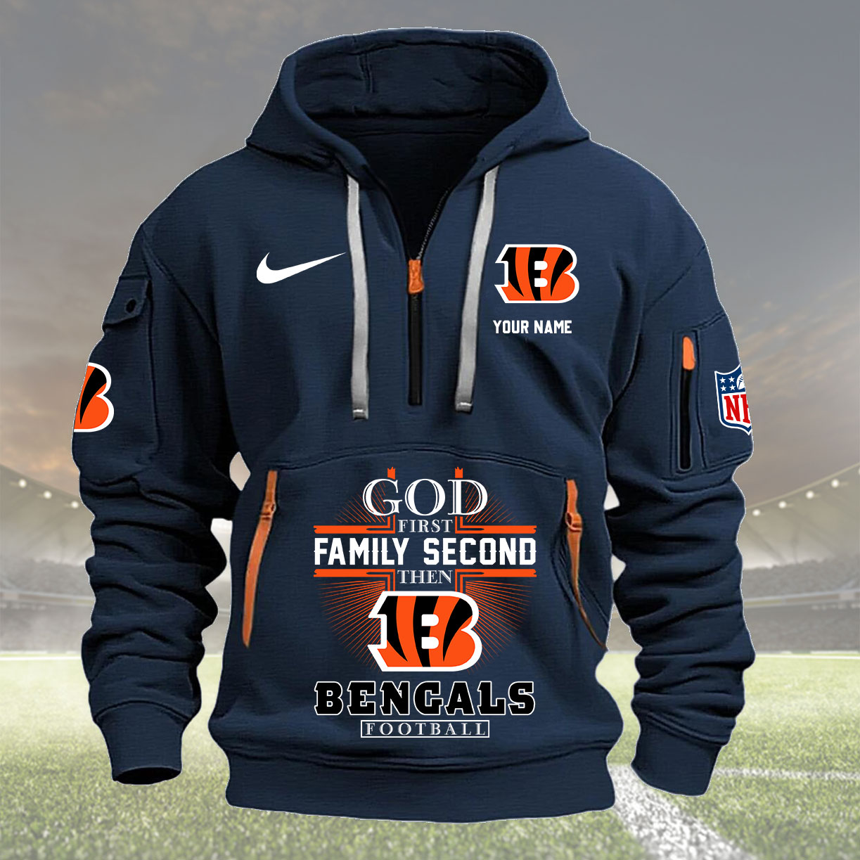 Cincinnati Bengals Personalized Quarter Zip Hoodie New Collection AZBTQZH000247 - Famjoys Cincinnati Bengals Personalized Quarter Zip Hoodie New Collection AZBTQZH000247 - Famjoys