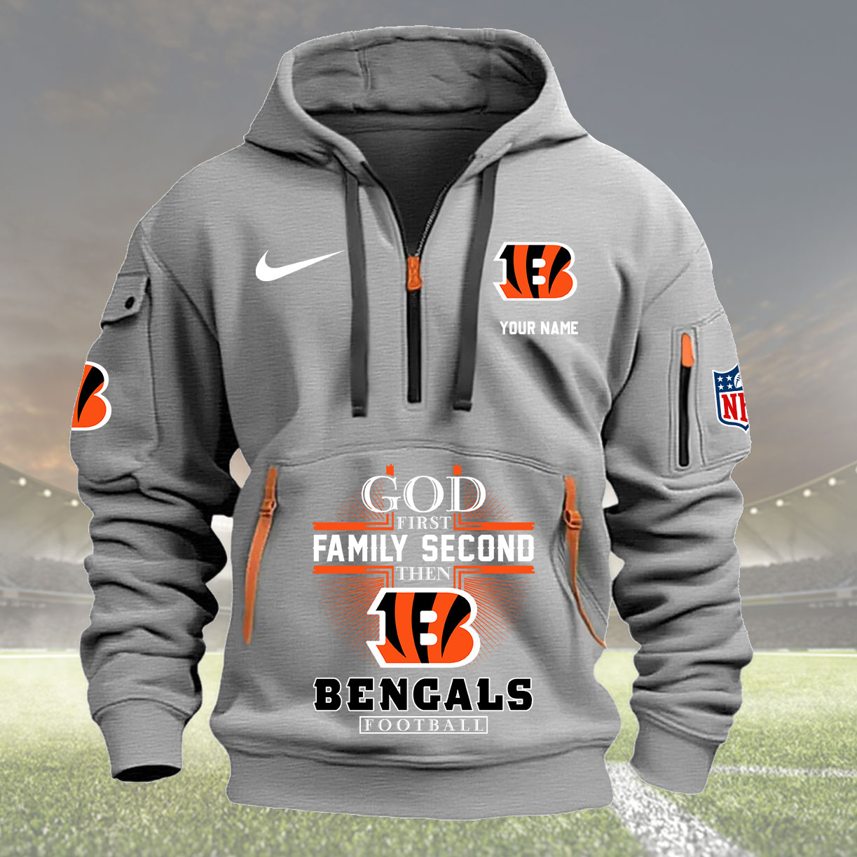 Cincinnati Bengals Personalized Quarter Zip Hoodie New Collection AZBTQZH000247 - Famjoys Cincinnati Bengals Personalized Quarter Zip Hoodie New Collection AZBTQZH000247 - Famjoys
