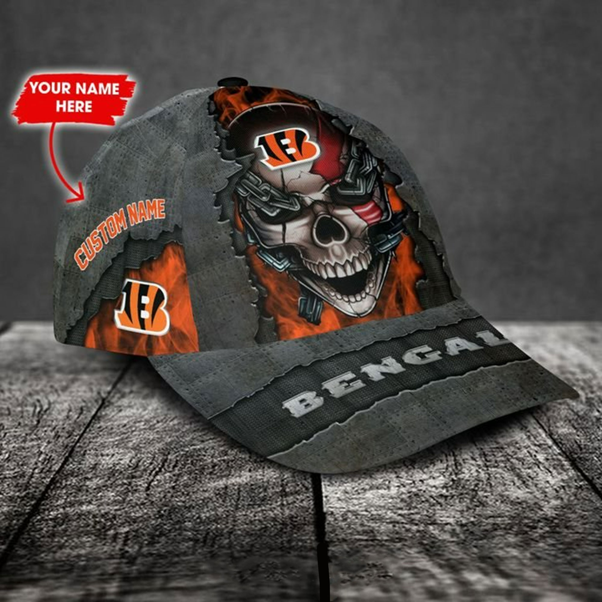 Cincinnati Bengals-Personalized Skull Cap V3 - Famjoys Cincinnati Bengals-Personalized Skull Cap V3 - Famjoys