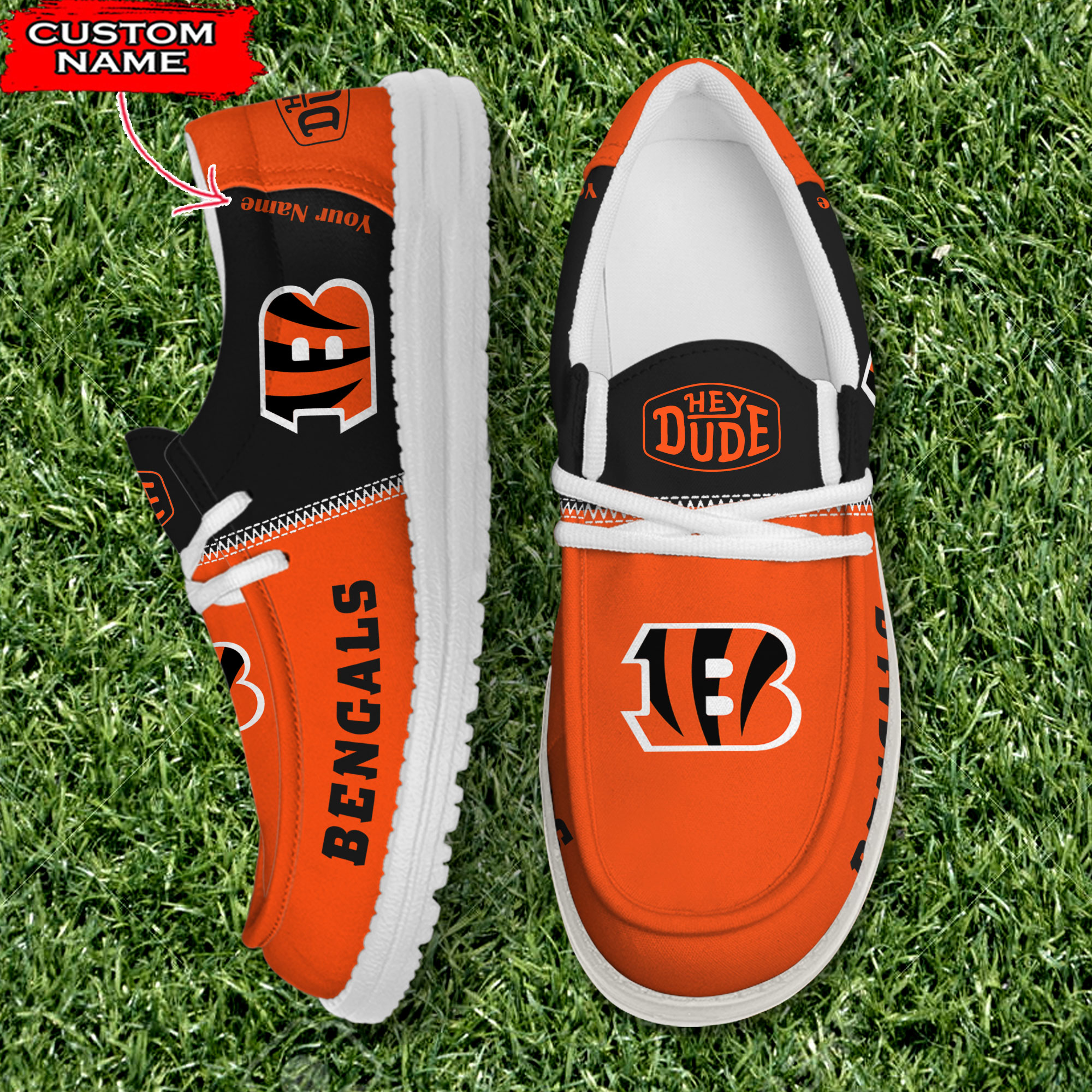 Cincinnati Bengals Personalized Your Name 32 Teams Hey Dude Shoes - Famjoys Cincinnati Bengals Personalized Your Name 32 Teams Hey Dude Shoes - Famjoys