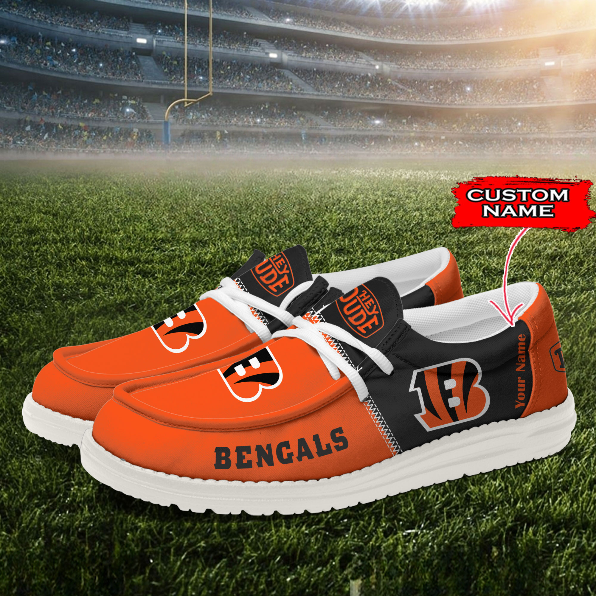 Cincinnati Bengals Personalized Your Name 32 Teams Hey Dude Shoes - Famjoys Cincinnati Bengals Personalized Your Name 32 Teams Hey Dude Shoes - Famjoys