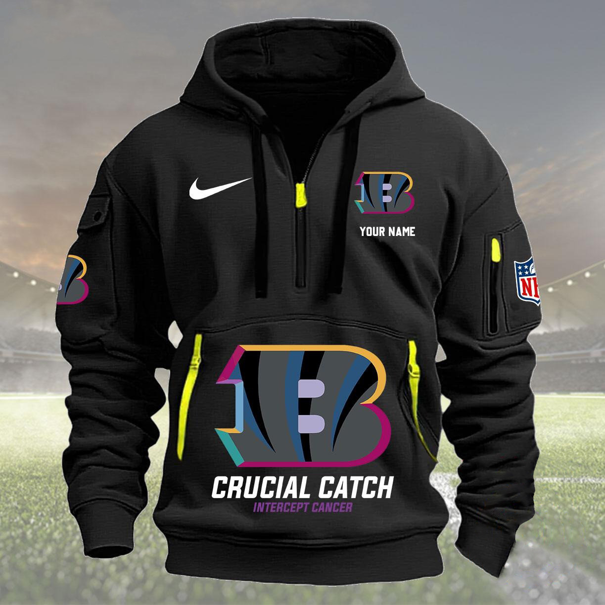 Cincinnati Bengals Quarter Zip Hoodie Football Crucial Catch Intercept Cancer - Famjoys Cincinnati Bengals Quarter Zip Hoodie Football Crucial Catch Intercept Cancer - Famjoys