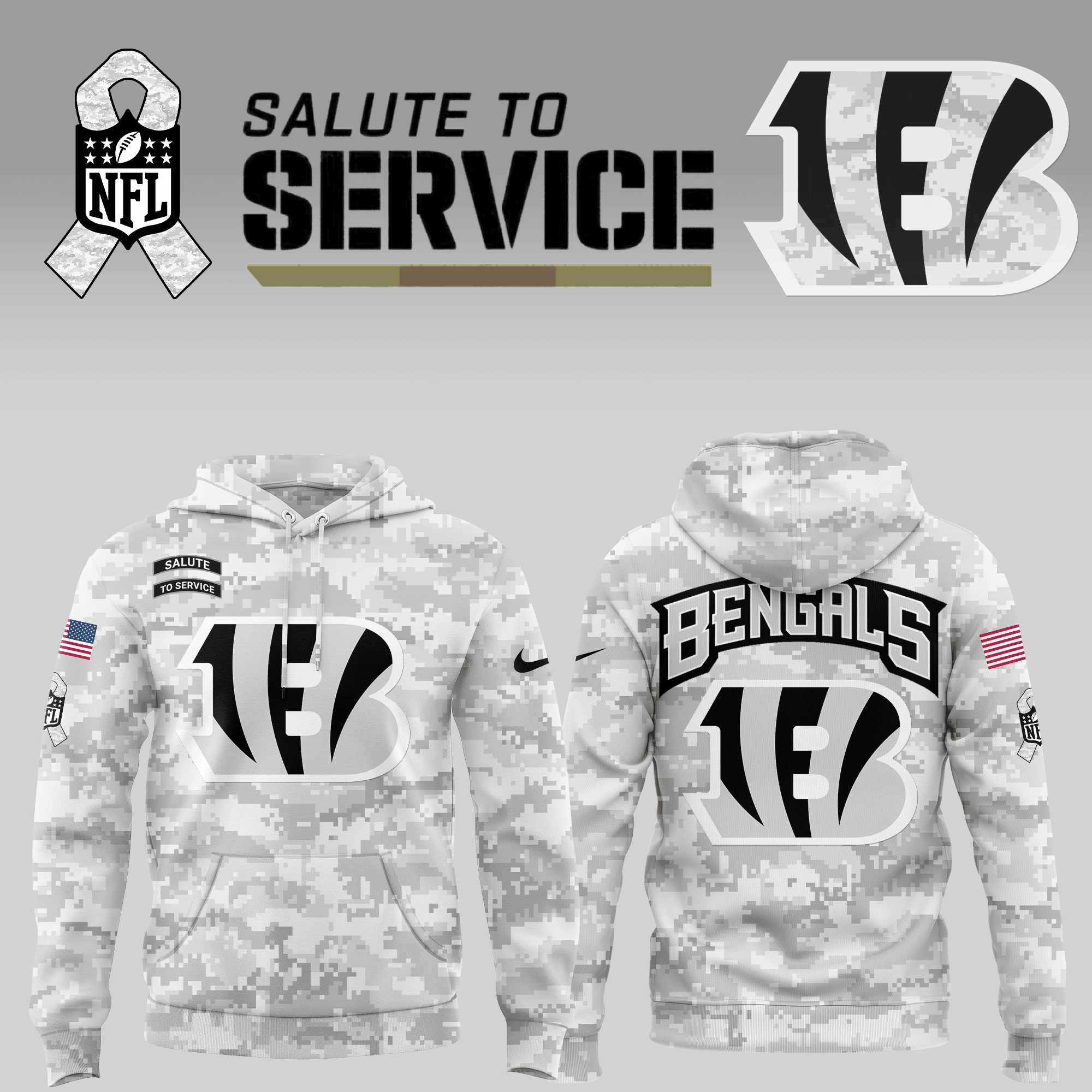 Cincinnati Bengals Salute to Service Hoodie - Famjoys Cincinnati Bengals Salute to Service Hoodie - Famjoys