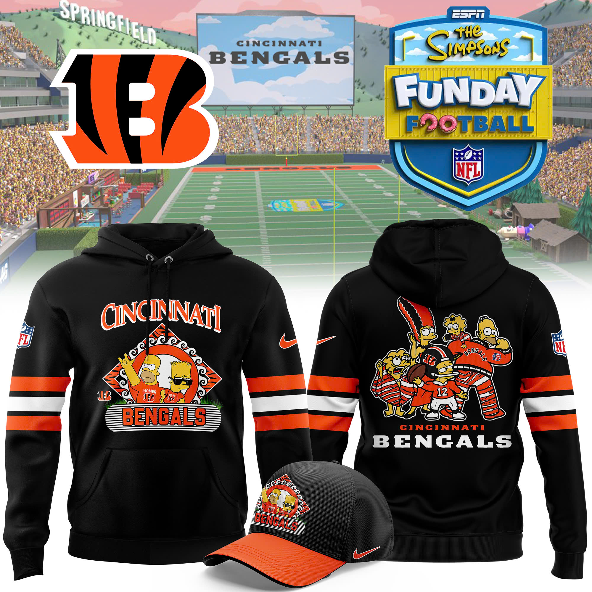 Cincinnati Bengals Simpson Funday Football Special Premium Pullover Hoodie - Famjoys Cincinnati Bengals Simpson Funday Football Special Premium Pullover Hoodie - Famjoys