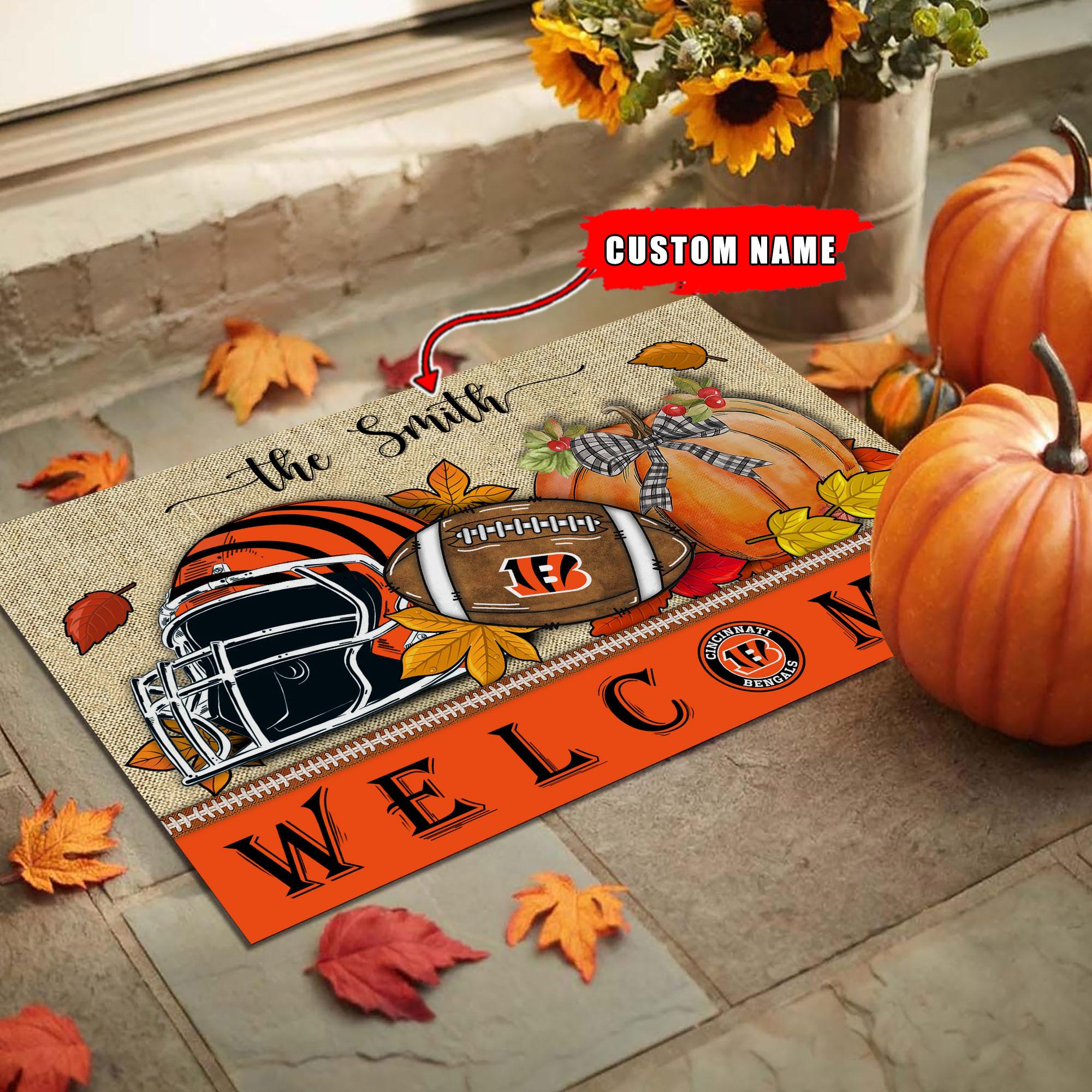 Cincinnati Bengals Welcome Fall Football Doormat - Famjoys Cincinnati Bengals Welcome Fall Football Doormat - Famjoys