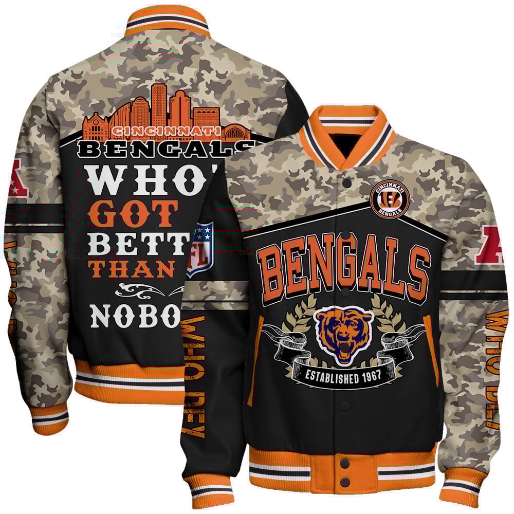 Cincinnati Bengals Who Dey National Football League Print Varsity Jacket - Famjoys Cincinnati Bengals Who Dey National Football League Print Varsity Jacket - Famjoys
