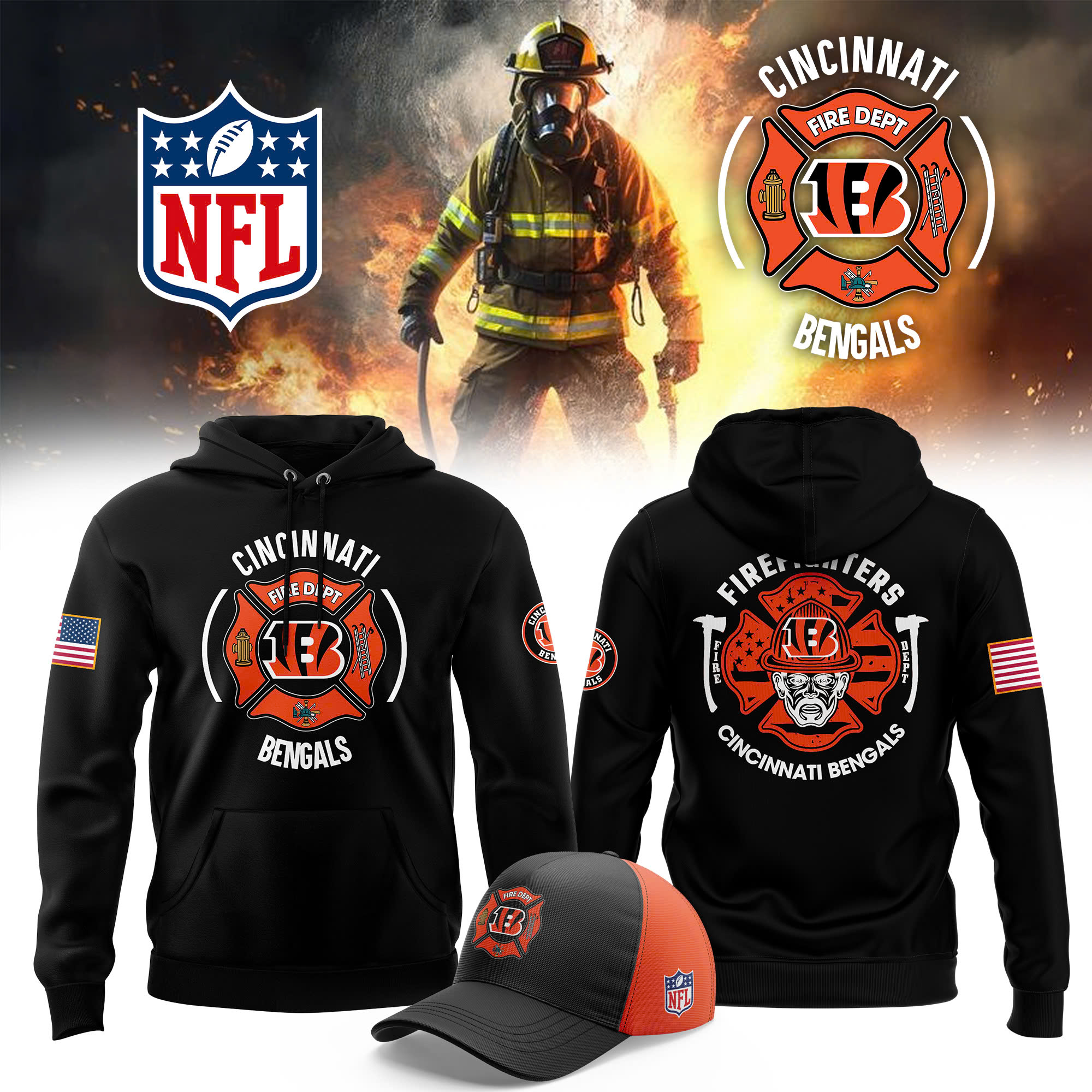 Cincinnati Bengals x Firefighter Appreciation Night Premium Pullover Hoodie - Famjoys Cincinnati Bengals x Firefighter Appreciation Night Premium Pullover Hoodie - Famjoys
