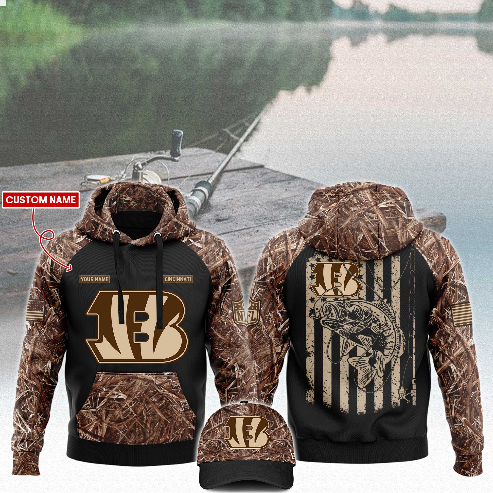Cincinnati Bengals x Fishing Hoodie V3 - Famjoys Cincinnati Bengals x Fishing Hoodie V3 - Famjoys