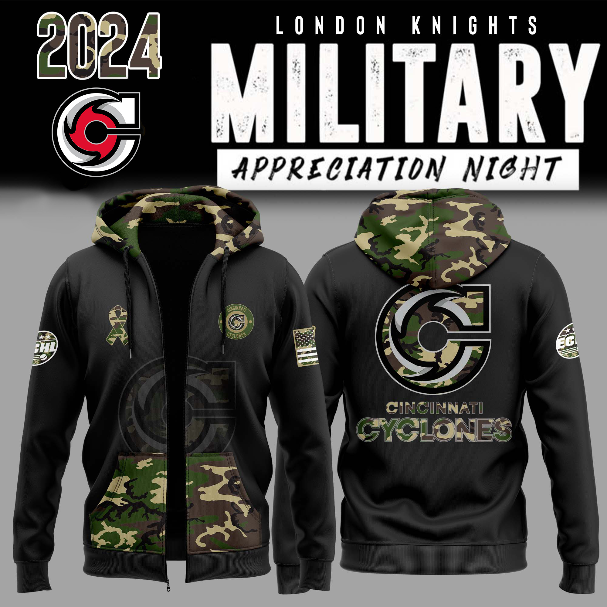 Cincinnati Cyclones x Military Appreciation Night Zip Hoodie - Famjoys Cincinnati Cyclones x Military Appreciation Night Zip Hoodie - Famjoys